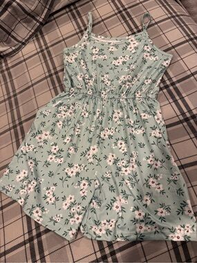 Girls' Mint Floral  Romper - size 7/8